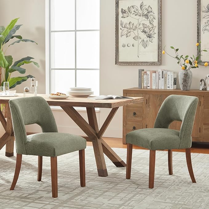 VKNOW Wooden Dining Chairs Set of 4, Modern Fabric Upholstered Dining Room Ch...