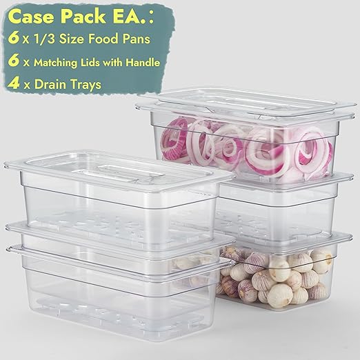 CURTA 6-Pack 1/3 Size 4" Deep NSF Polycarbonate Food Pans