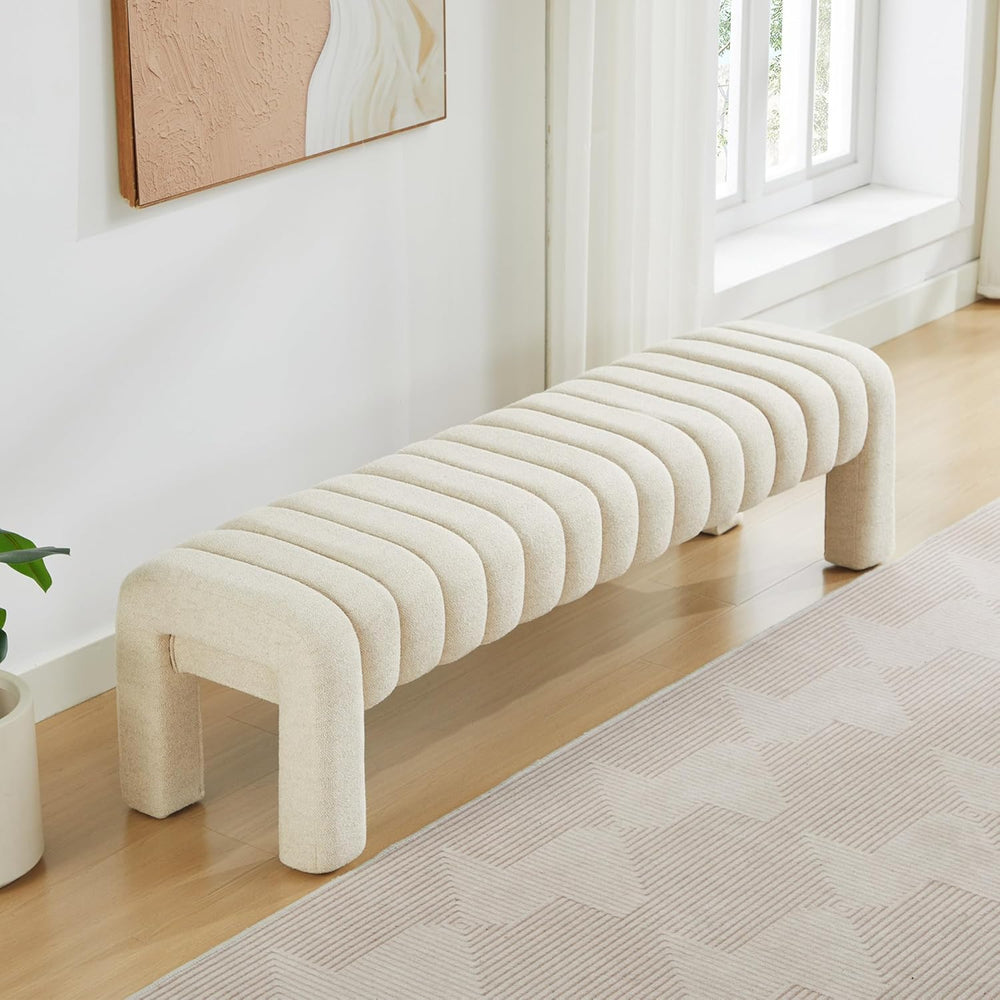 63" Bedroom Bench, Upholstered Entryway Bench, Modern End of Bed Ottoman...