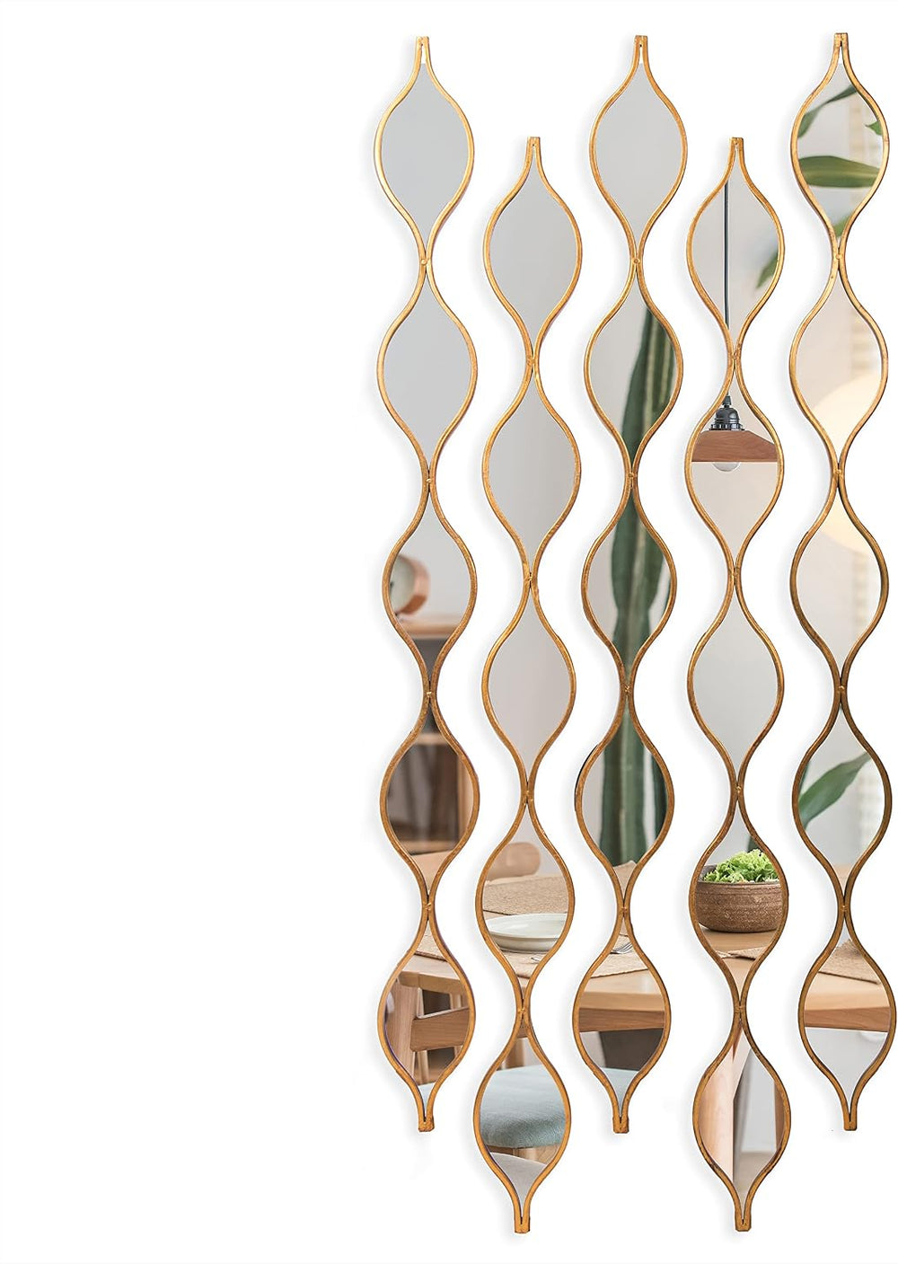 Teardrop Mirror Wall Decor Set of 5, Gold Foil Iron Wall Mirrors, 57.5 x 5.3 ...