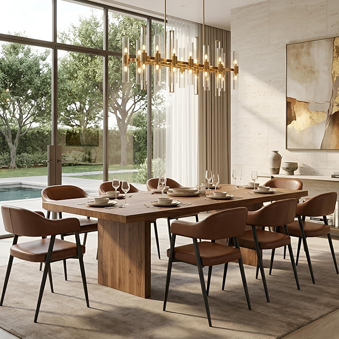 HNY Modern Dining Room Arm Chairs Set of 6, Retro Faux Leather Upholstered Ba...
