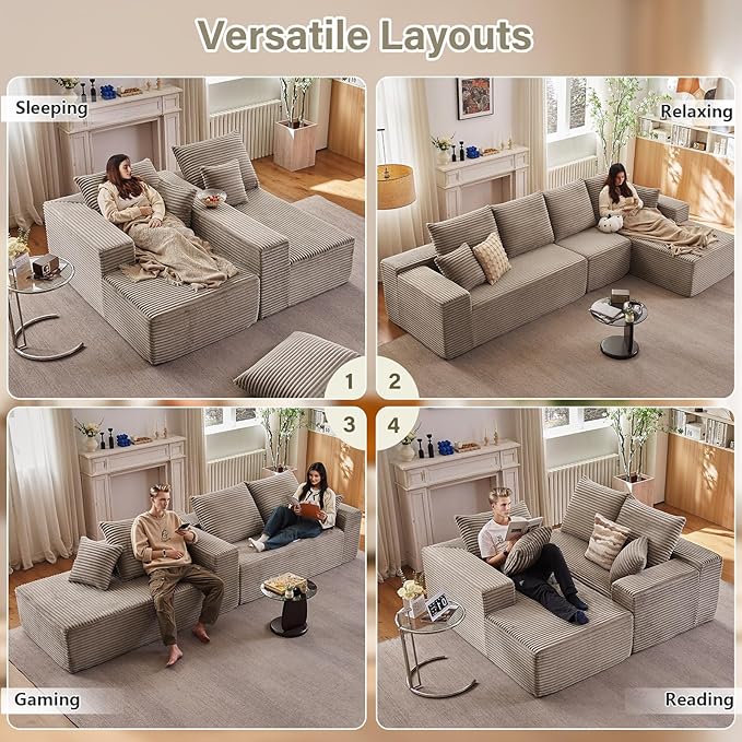 135" Cloud Sectional Couch with L-Shape Chaise, Modern Modular Comfy Sof...