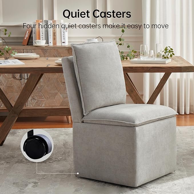 VKNOW Upholstered Dining Chairs Set of 2, Modern Rolling Chairs with Storage ...