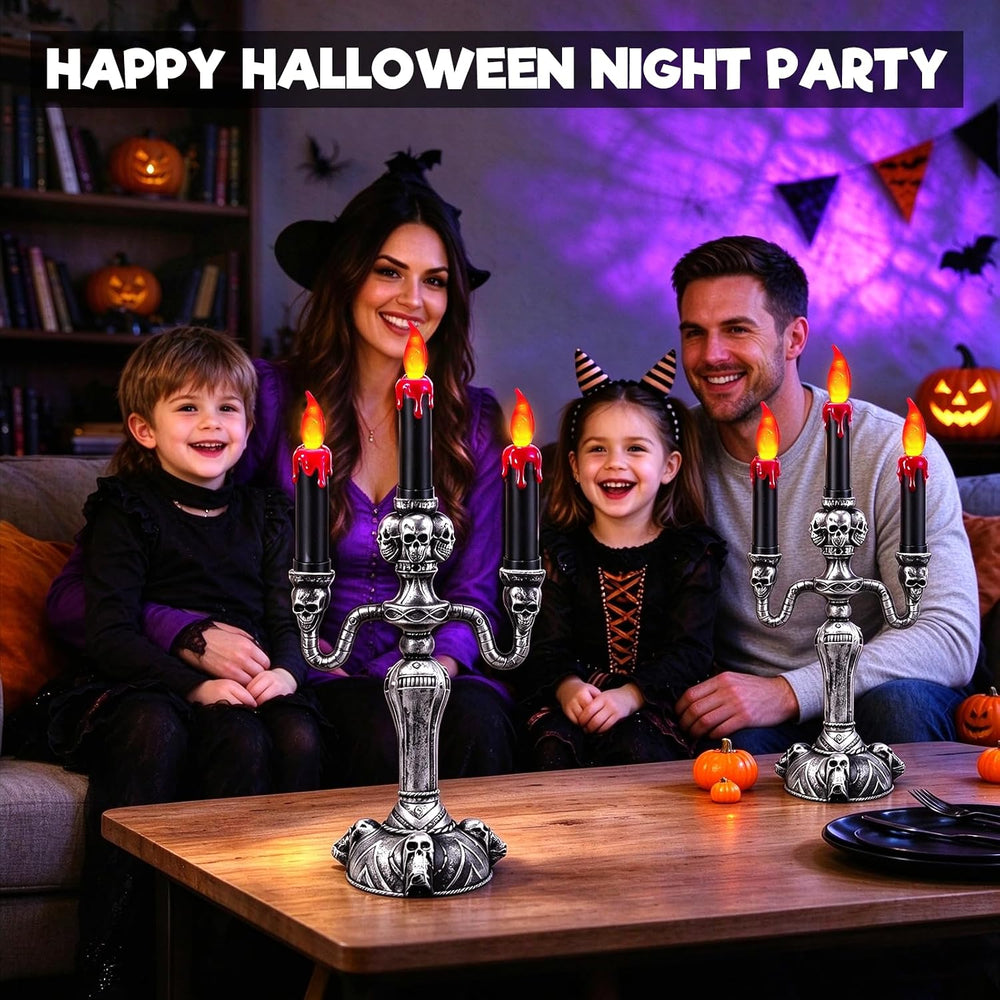 2 Pack Large Halloween Candelabra Flameless Candle Holder Table Centerpiece