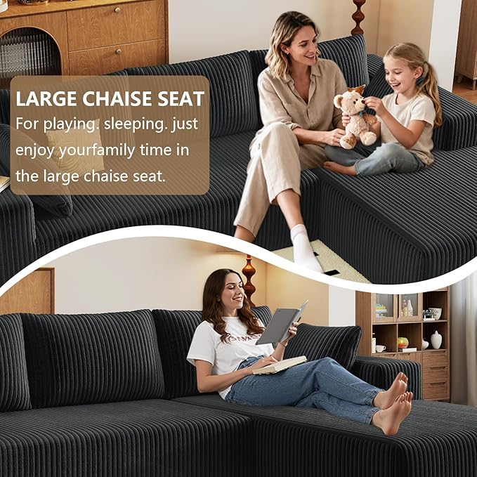 96" Modular Sectional Couch, Boneless L Shaped Cloud Sofa with Chaise Lo...