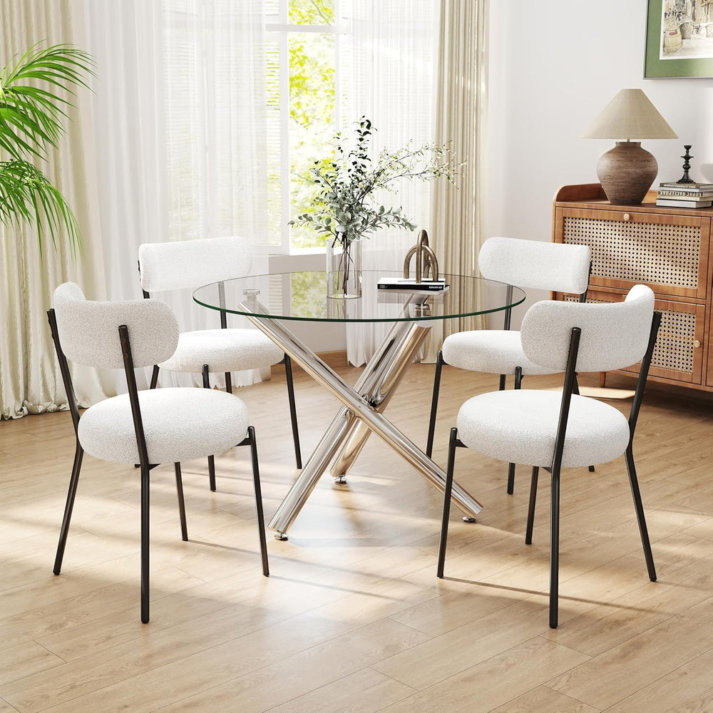 Round Glass Dining Room Table for 2-3, Modern Tempered Glass Top, Sturdy Chro...