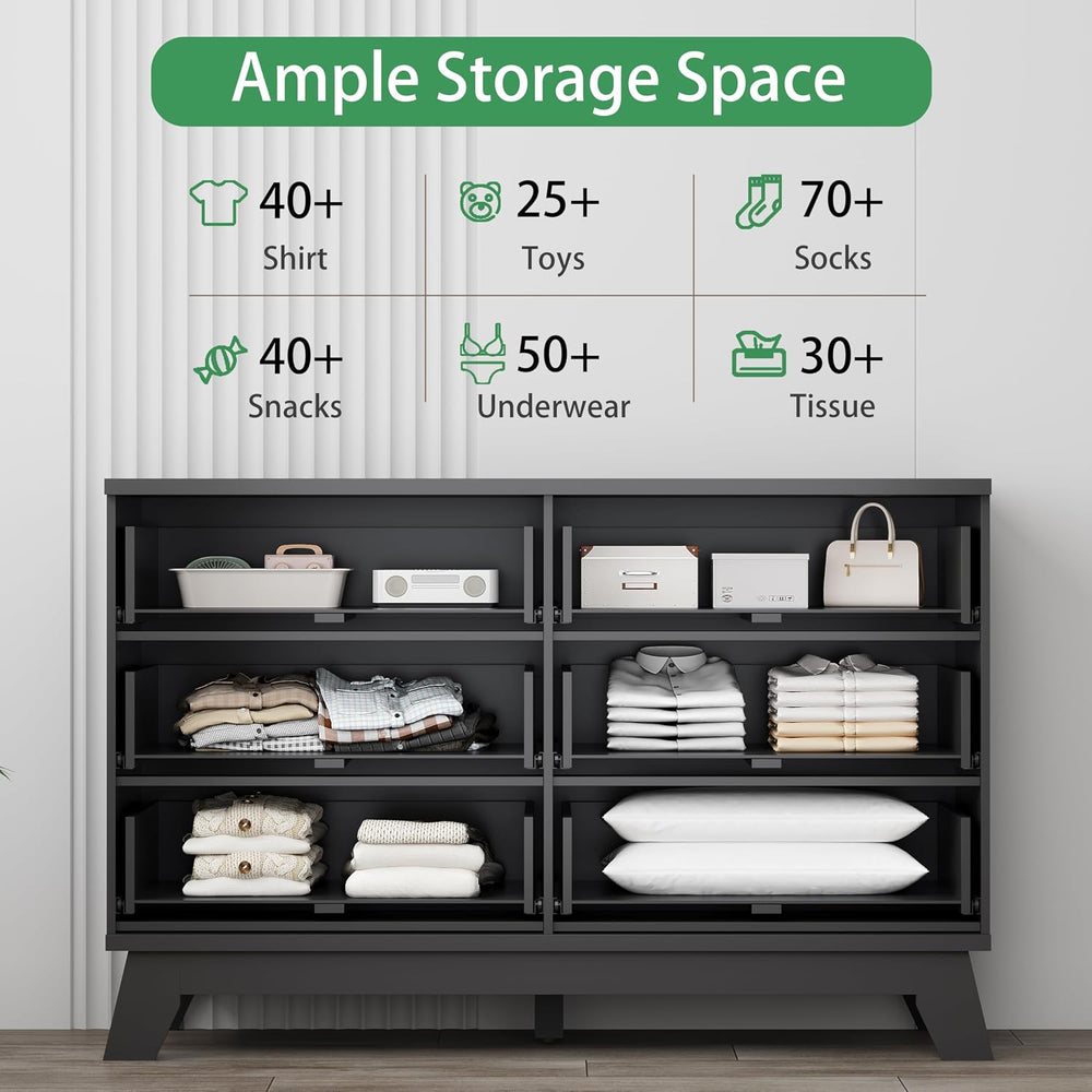 Fluted Dresser for Bedroom with 6 Drawers, 48" Wide Wooden Chest of Draw...