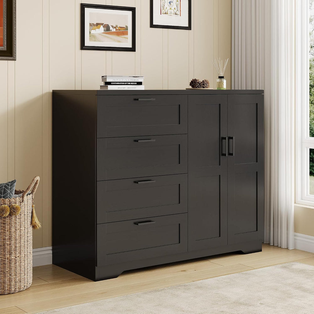 IDEALHOUSE 43.3'' H Armoire Wardrobe Closet with 4 Drawers, Wooden Dr...