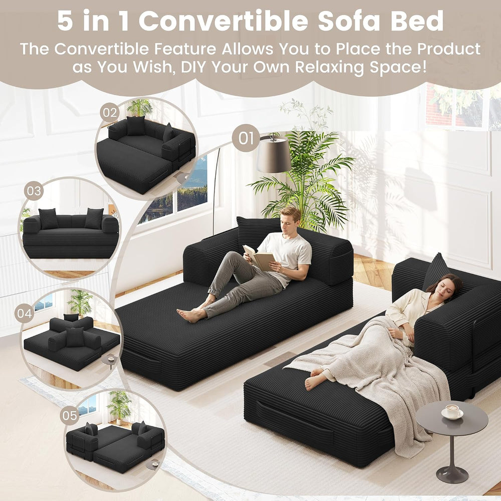 80" Convertible Sofa Bed, 5 in 1 Modular Boneless Couch Sleeper Sofa Bed...