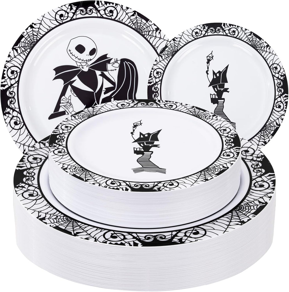 EjonirInjonir 60pcs Sturdy Halloween Plastic Plates For Spooky Party Decor