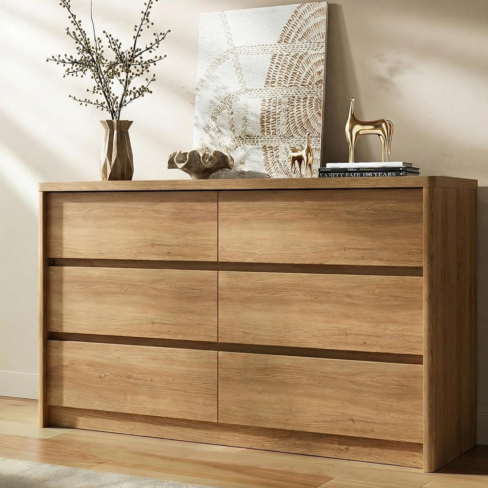 Oak Dresser for Bedroom, 47.2" Wide Mid Century Modern Chest of Drawers ...
