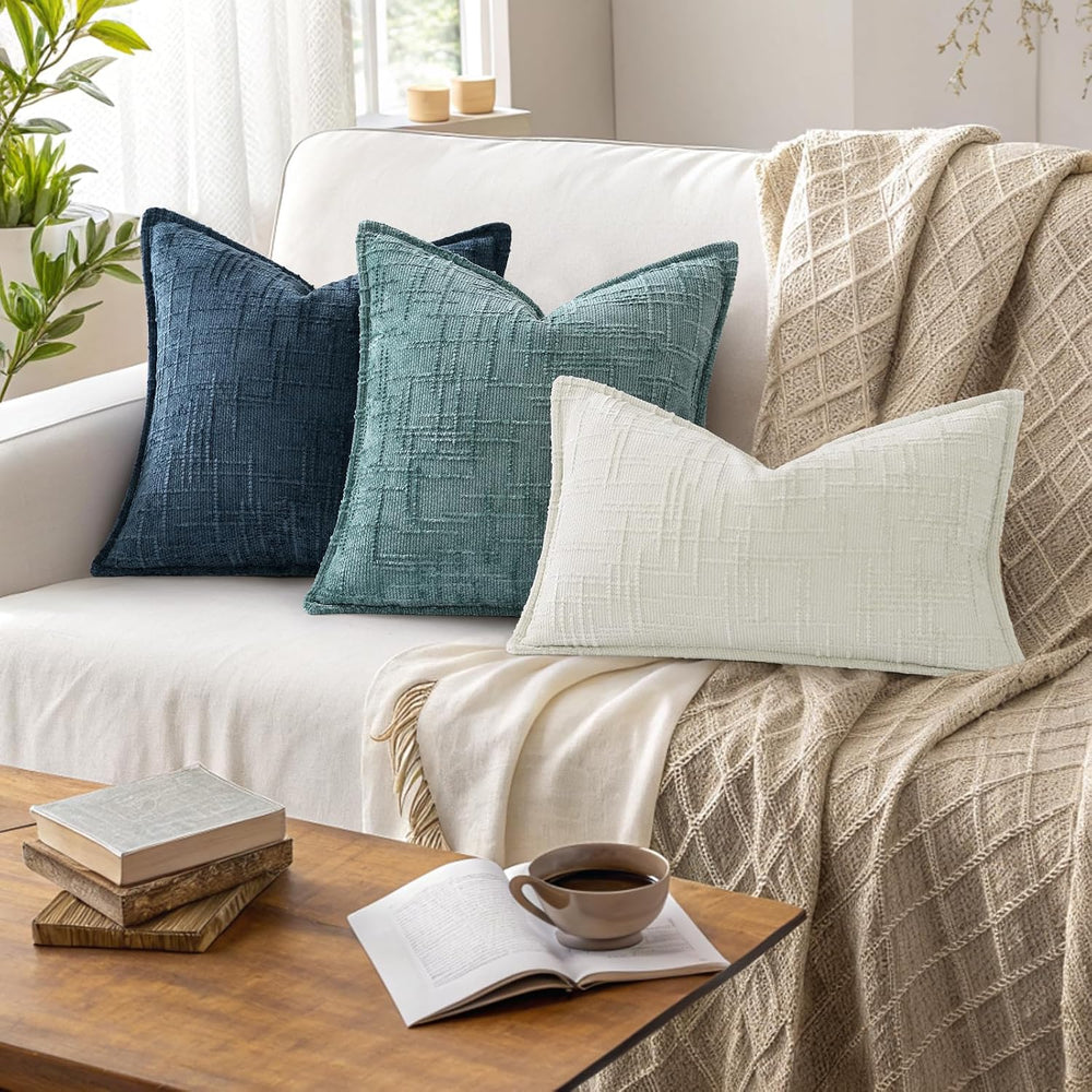 decorUhome Chenille Decorative Throw Pillow Covers 20x20 Set of 2, Teal