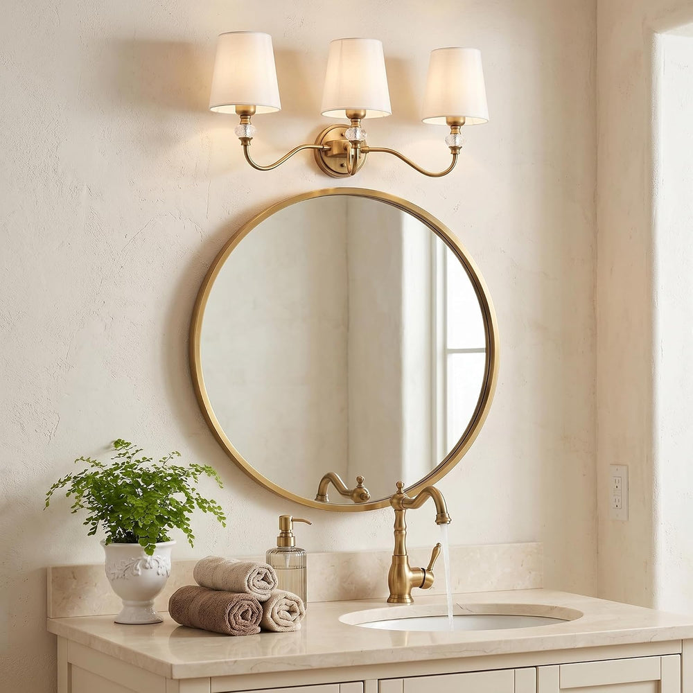 3-Light Vintage Bathroom Vanity Light Fixtures Over Mirror, Brass Vanity Ligh...