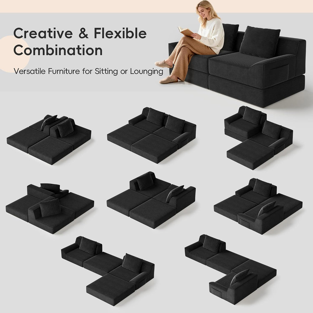 Cloud Modular Floor Boneless Sofa Bed, 81" Corduroy Convertible Loveseat...