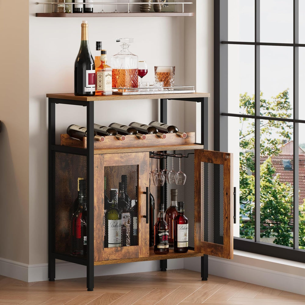X-cosrack Wine Bar Rack Cabinet with Detachable Wine Rack, Coffee Barwith Gla...