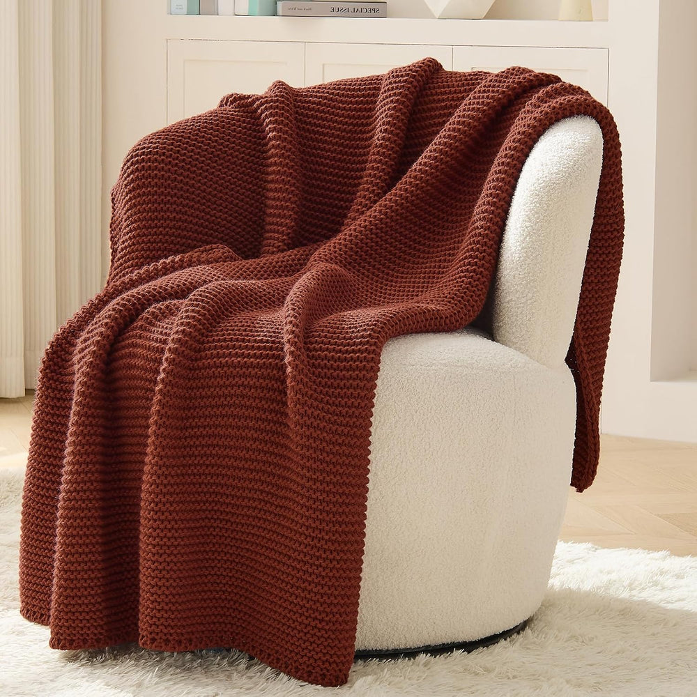 Rust Throw Blanket, Garter Knit, 60" x 80", Rustic Red Orange