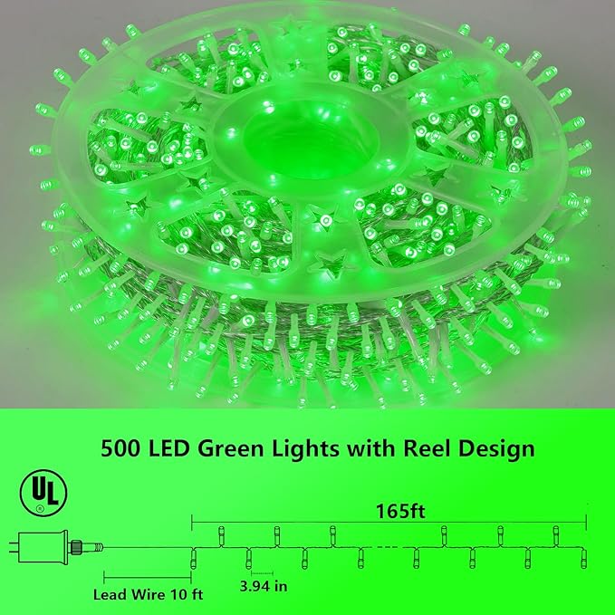 YEGUO 165ft 500 LED Halloween Lights Outdoor Waterproof, Green String Lights ...