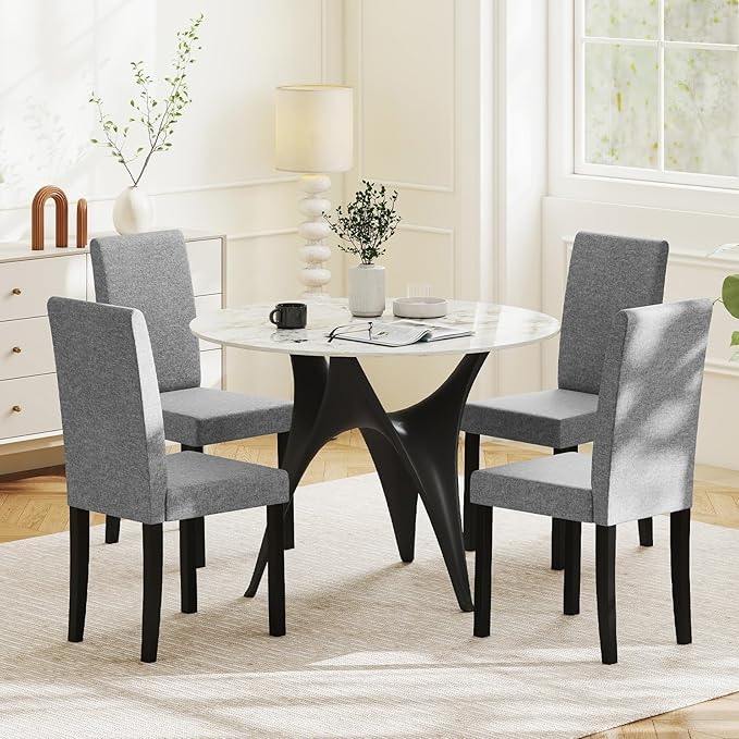 Giantex Upholstered Dining Chair Set of 2, Mid Century Modern Fabric Kitchen ...
