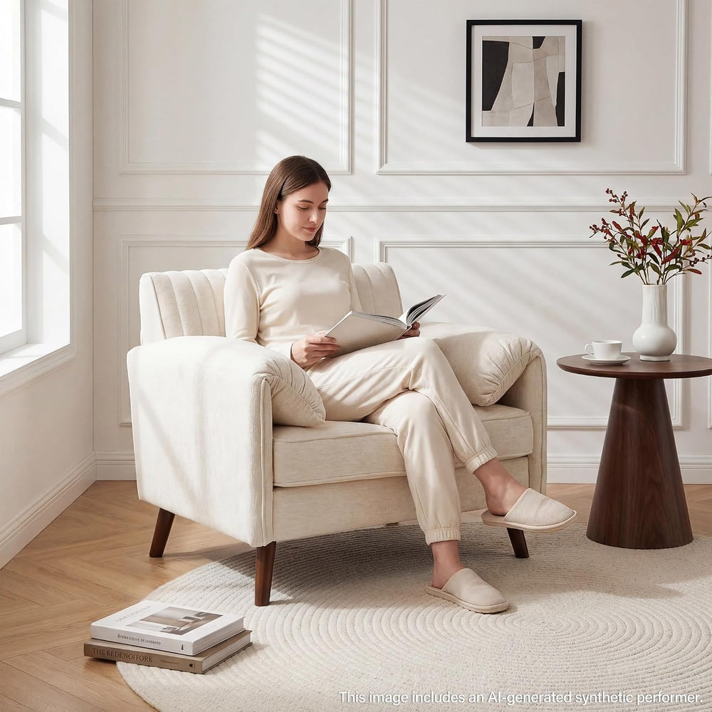Modern Oversized Accent Reading Chair for Living Room, 43", Chenille, Beige
