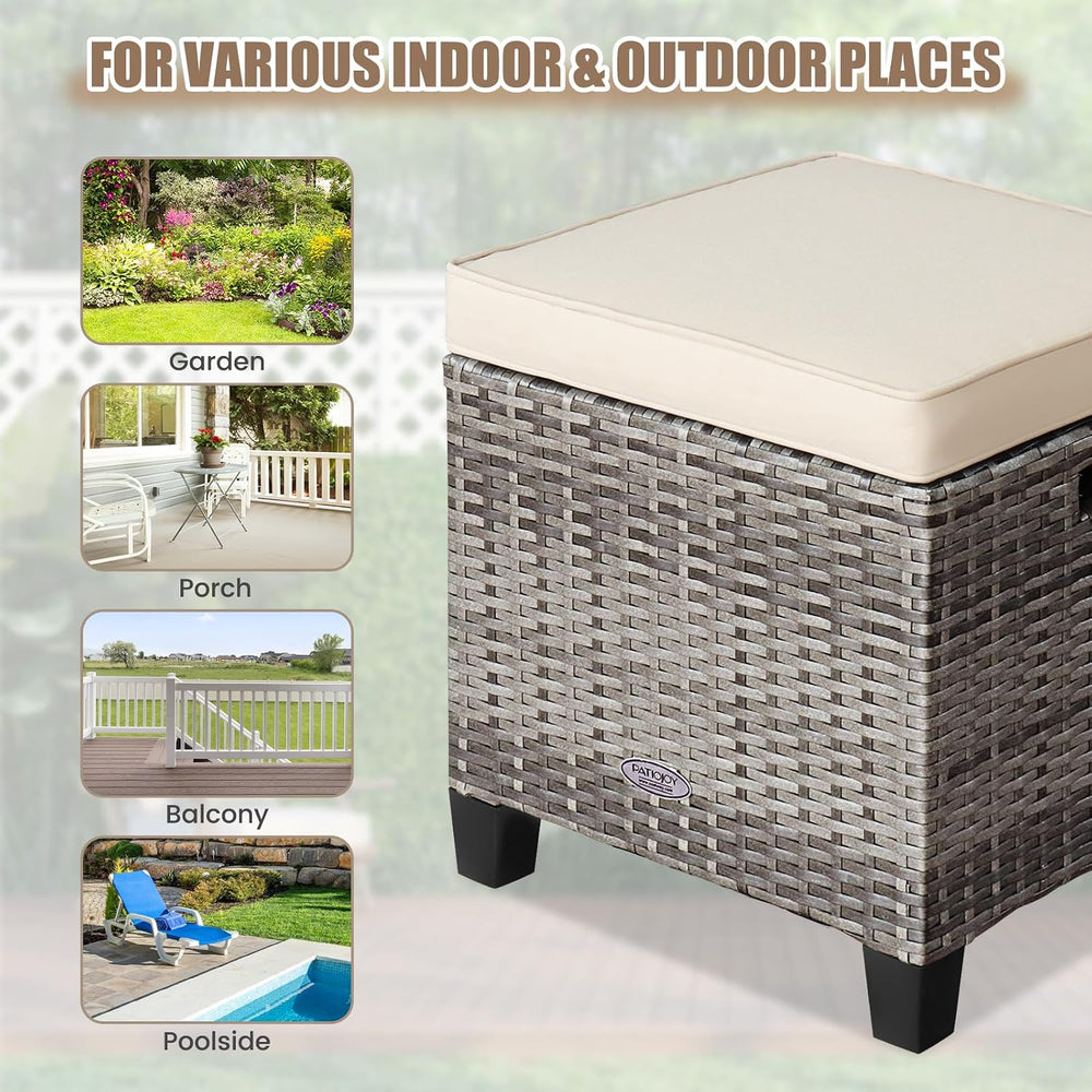 ORALNER Set of 2 Outdoor Ottoman, 16” Wicker Foot Stools, All-Weather Rattan ...