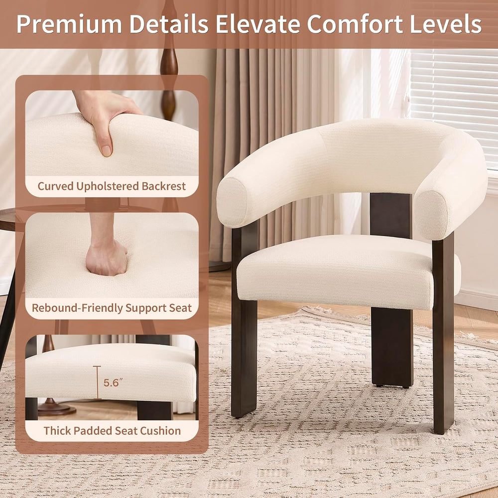 Accent Chairs Set of 2, Barrel Armchair, U-Shaped Backrest, White