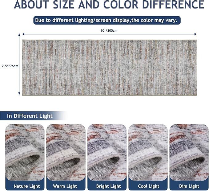 2.5x10 Washable Runner Rugs, 10 ft Runner Rug
