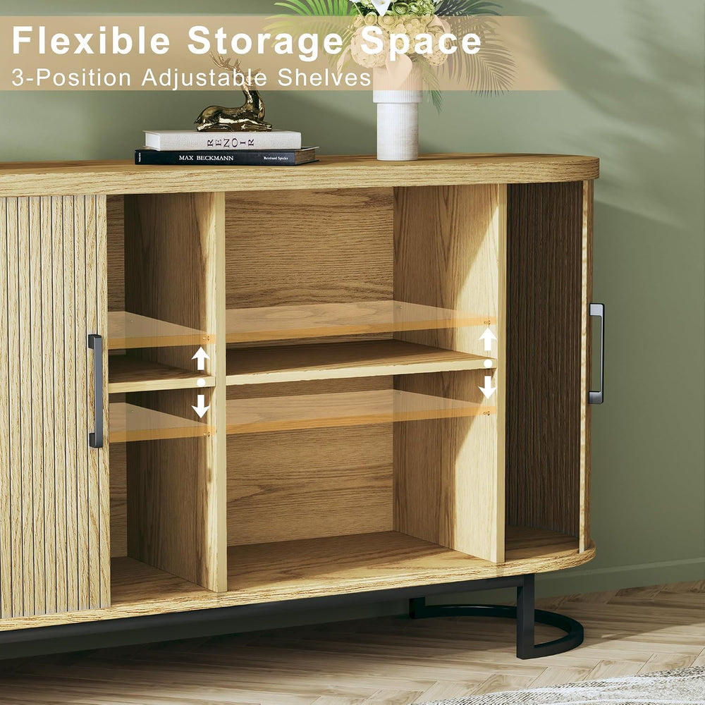 HUAHUU 54.3" Buffet Cabinet with Storage, Fluted Sideboard with Tambour ...