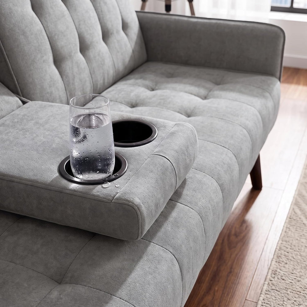 72" Futon Sofa Bed, Convertible Sleeper Sofa with Cup Holder, Gray