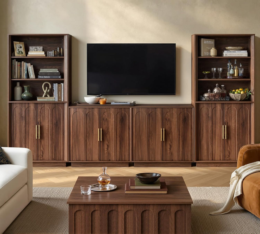 71" Tall Bookcase, 3-Tier Bookshelf with Storage, Walnut