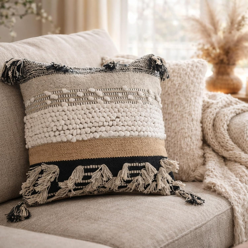 Throw Boho Pillow Cover, 18”x18” Bohemian Moroccan Rustic Decorative Pillows ...