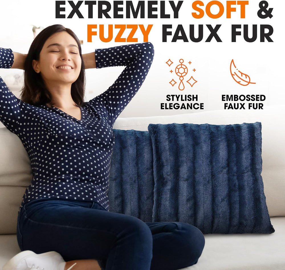 Cheer Collection Faux Fur Throw Pillows - Decorative Pillows for Couch, Bed T...