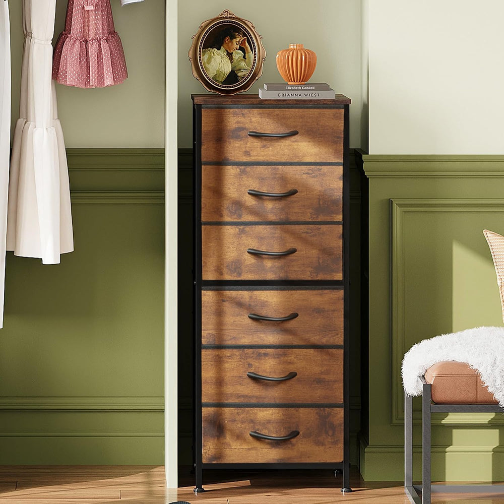 WLIVE Tall Fabric Dresser for Bedroom, 6 Drawers Storage Cabinet, Brown