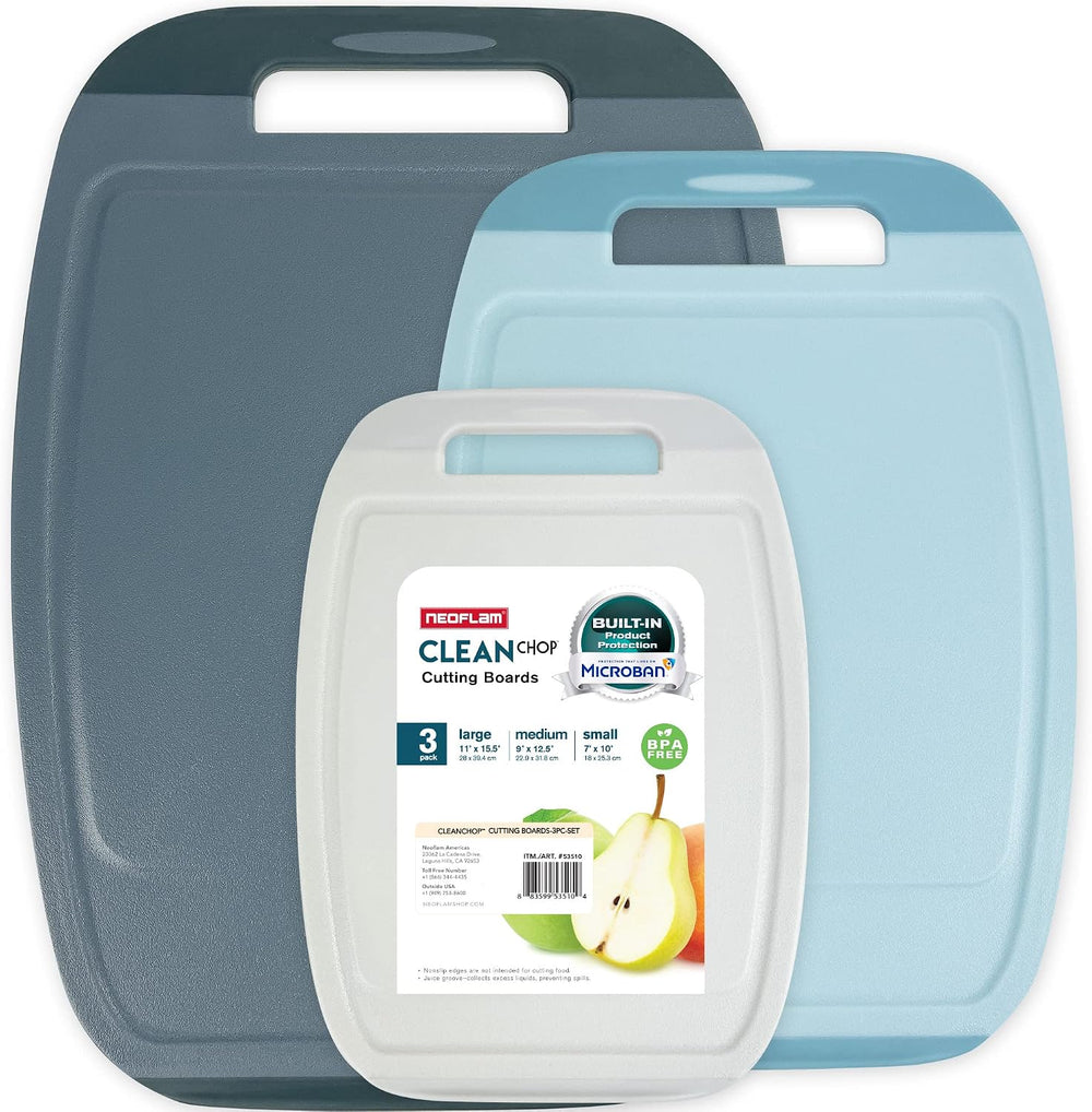 Neoflam Microban Antimicrobial Plastic Cutting Board 3 Sets, BPA Free, Non-Slip
