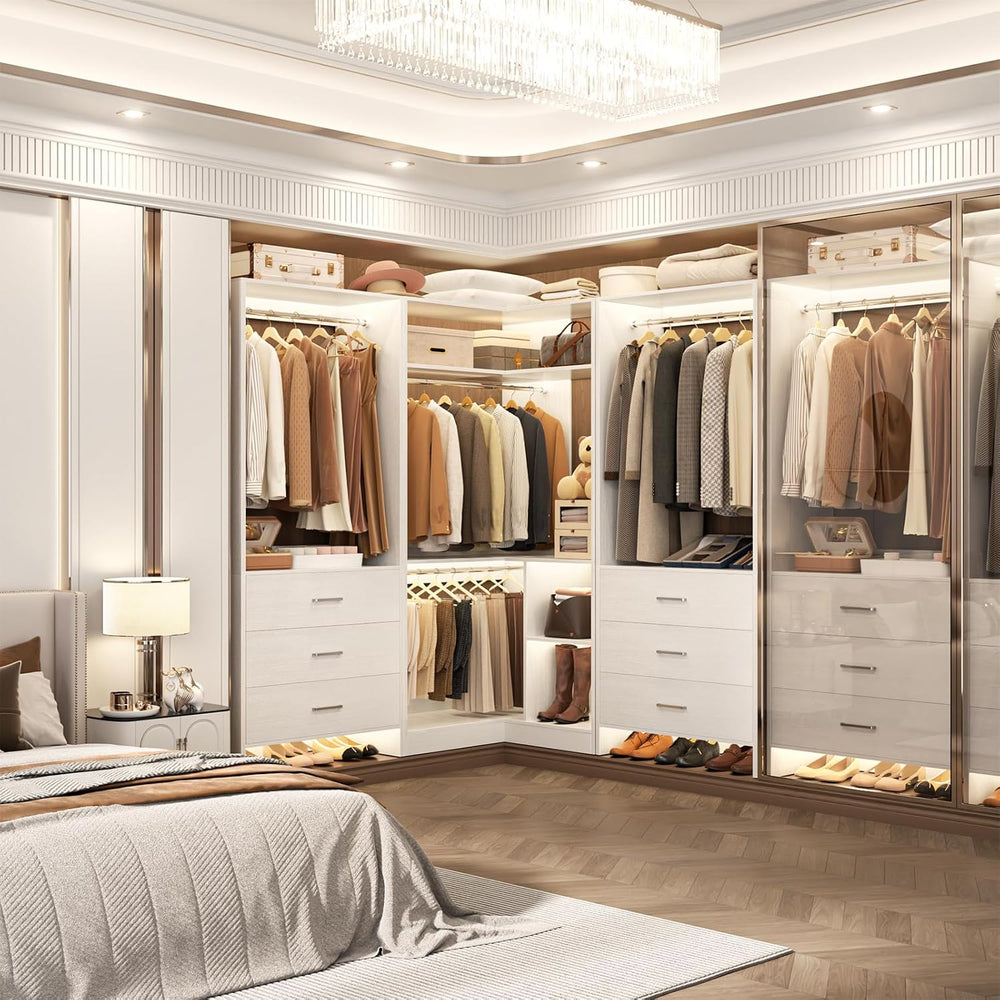 Aheaplus Closet System, Closet Organizer with 6 Drawers, (White, 76.5")