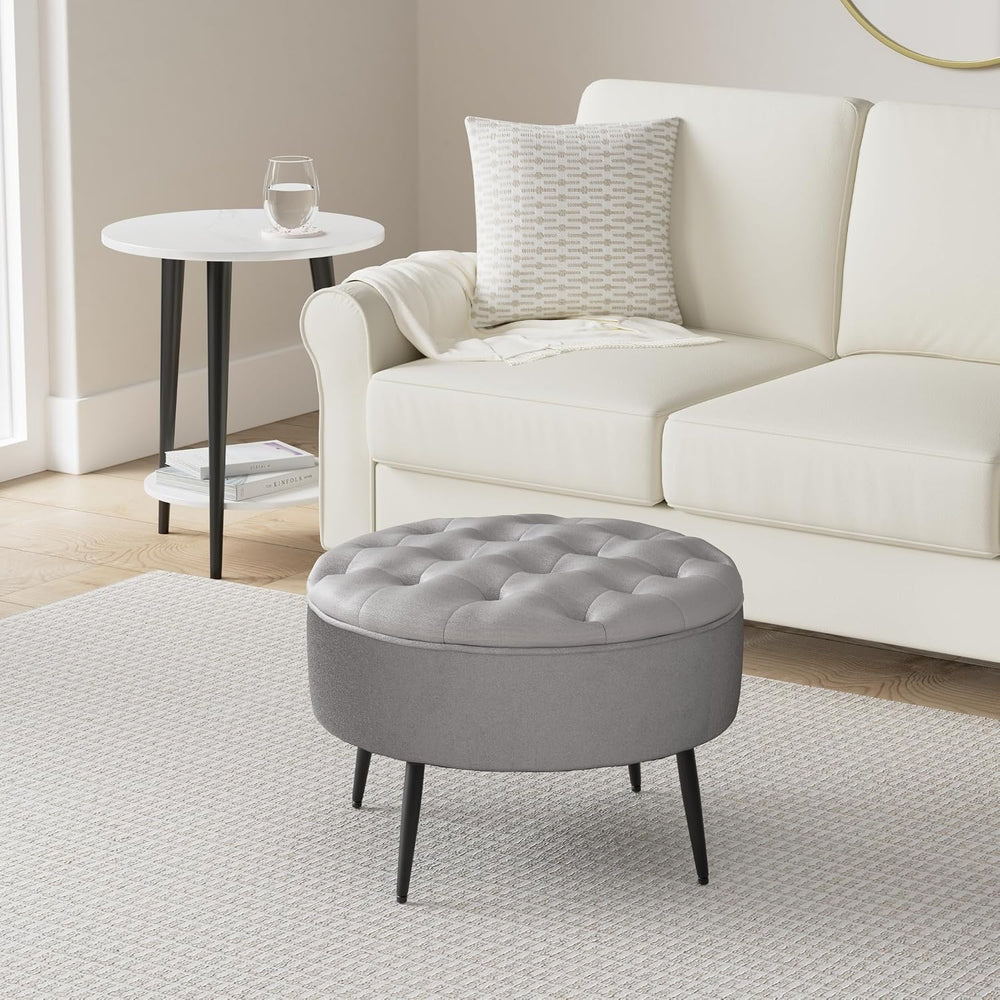 BIRDROCK HOME Tufted Round Ottoman - Mid-Century Modern Upholstered Velvet Fo...