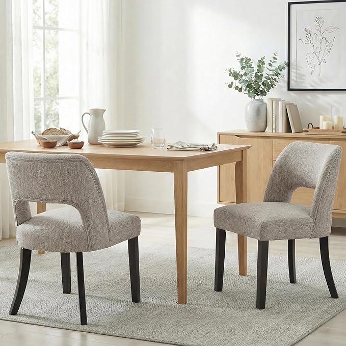 keoni Wooden Dining Chairs Set of 2, Mid Century Modern Upholstered Dining Ro...