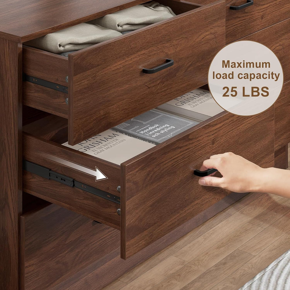 Bigbiglife Wood Dresser for Bedroom, 6 Drawer Double Dresser, Mid Century Mod...