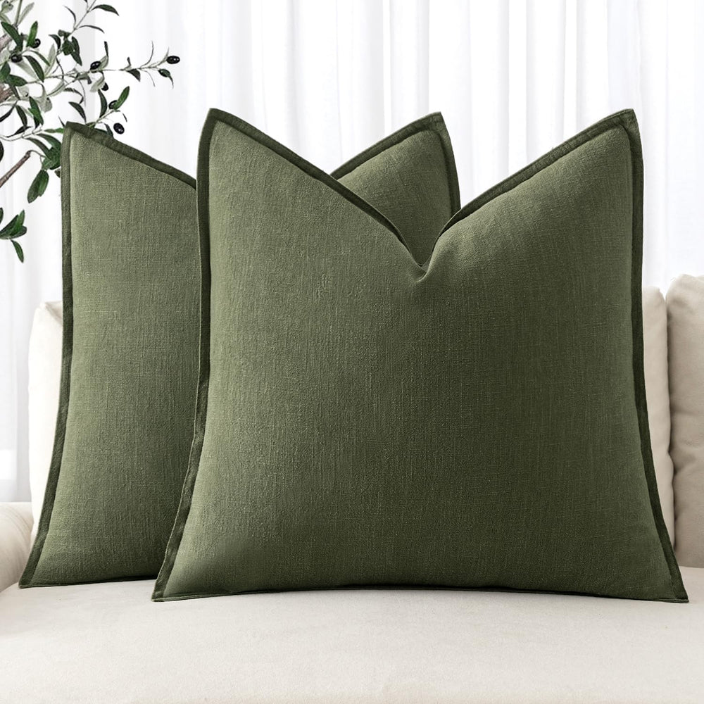 MIULEE Decorative Linen Euro Sham Pillow Covers 24x24 Dark Olive Green