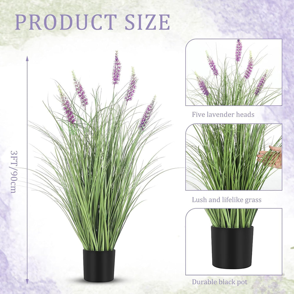Jexine 2 Pieces Faux Plants Outdoor 3 ft Tall Artificial Lavender Plant Potte...