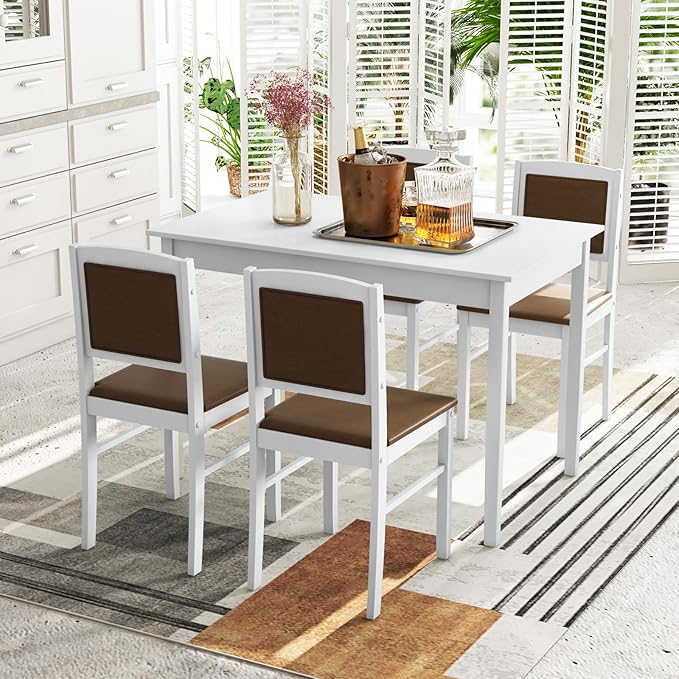 NAFORT Dining Table Set for 4, Farmhouse Kitchen Table and Chairs Set of 4, M...