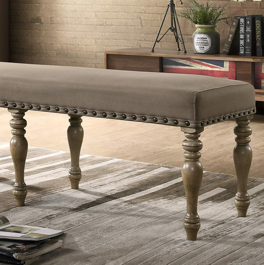 Roundhill Furniture Birmingham Microfiber Upholstered Bench with Nail Head Tr...