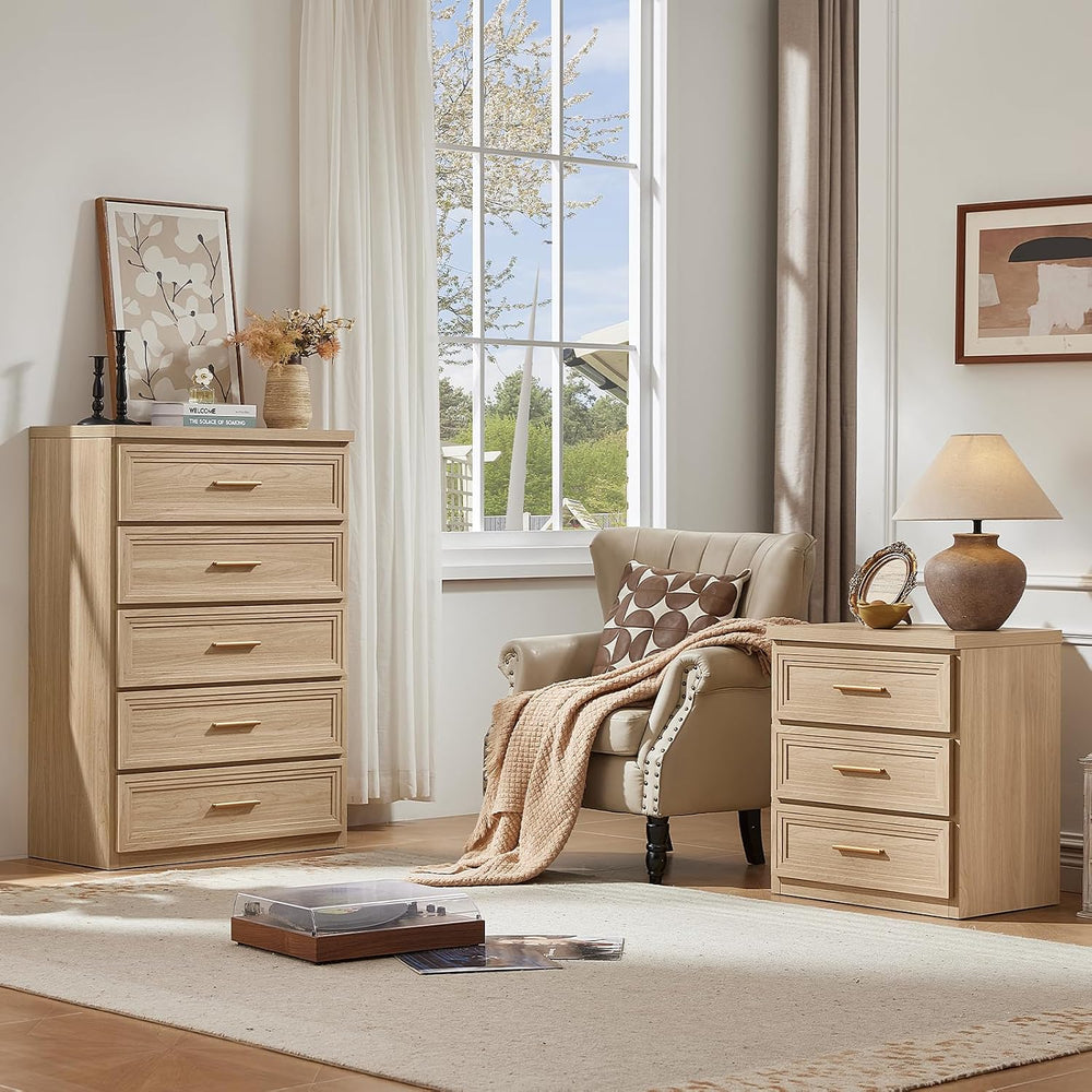 RWYHG Dresser Set for Bedroom 5 Drawers Wood Vertical 45" Tall Gold Handle