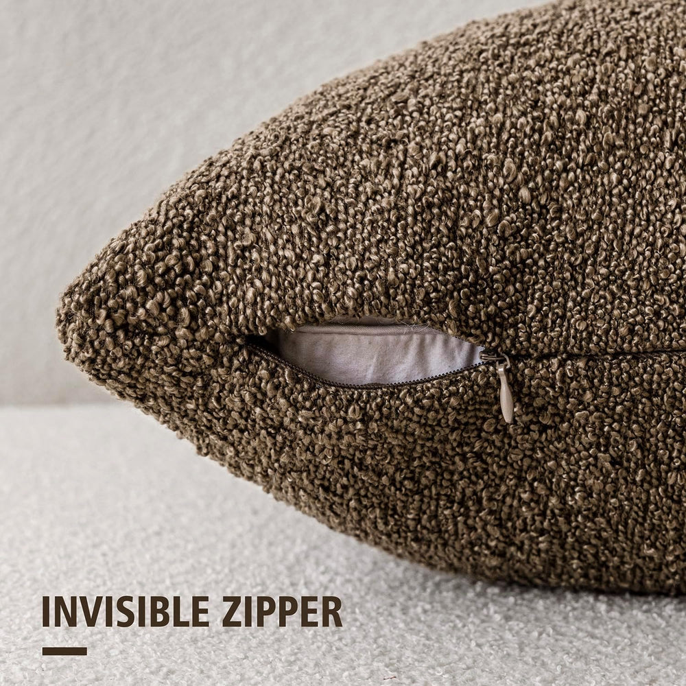 Foindtower Decorative Textured Boucle Throw Pillow Covers 26x26 Light Brown