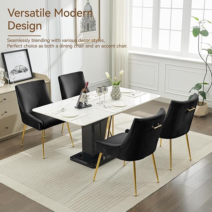 Velvet Dining Chairs Set of 2 Gold Legs,Upholstered Velvet Accent Chairs, Ple...