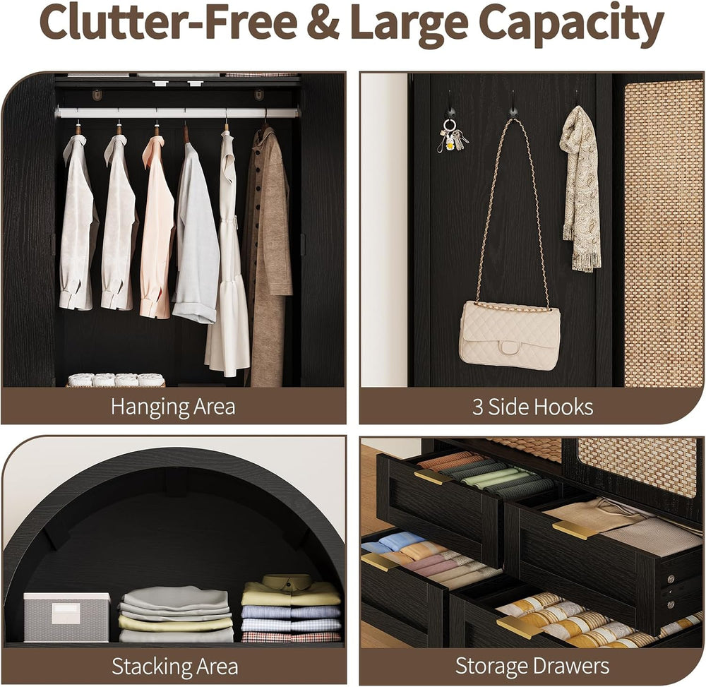 Armoire Wardrobe Closet with 4 Drawers - Wood Bedroom Armoires and Wardrobes ...