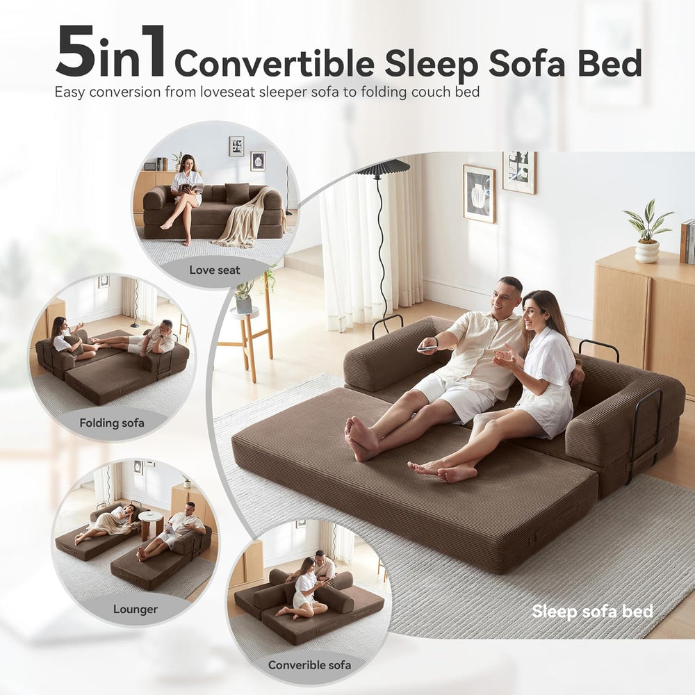 Convertible Modular Sleeper Sofa Bed, Mid Century Modern Decor Love Seat Memo...