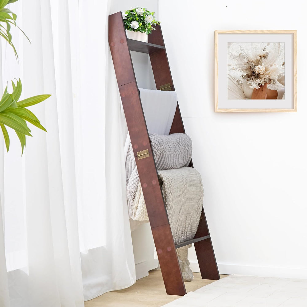 XUNIQUE 5-Tier Blanket Ladder for The Living Room, 4.8 FT Anti-Slip Decorativ...