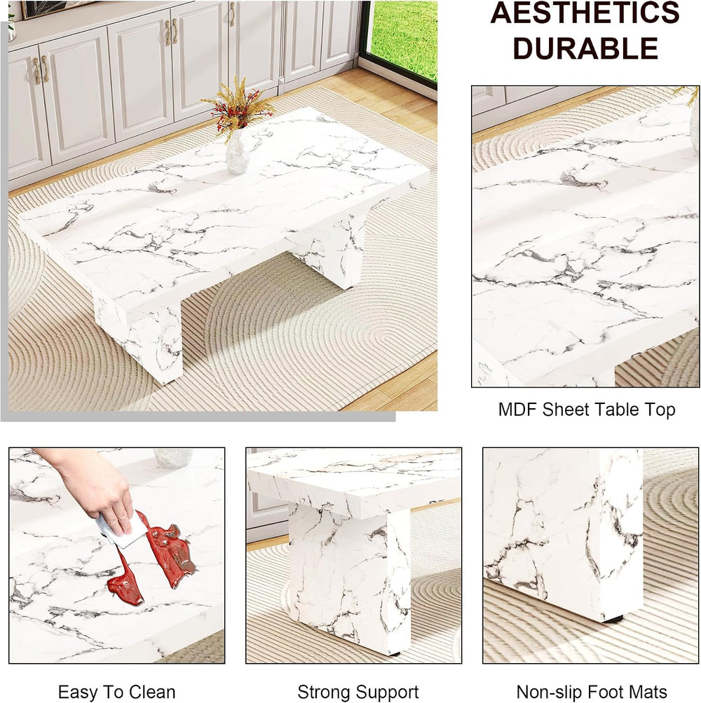 Ebullient 79'' Marble Dining Table Set for 10, 3.5'' White Ma...