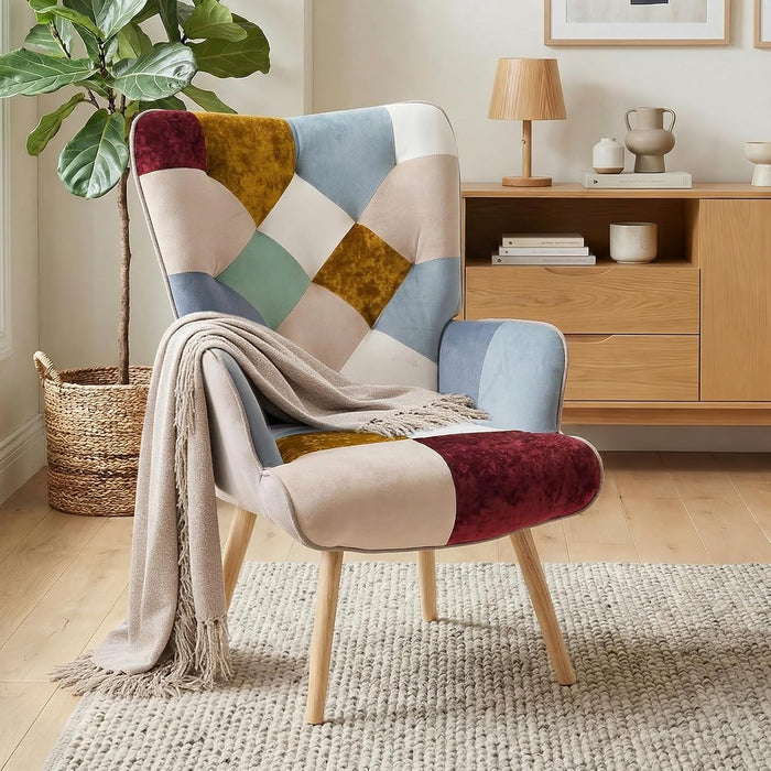 Joysoul Living Room Accent Chair Modern High Back Arm Chair, Golden Burgundy Bohemian Style Chairs for Bedroom Waiting Room