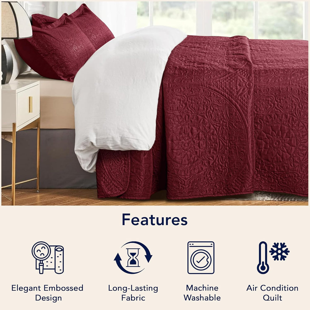 King Quilt Bedding Set with Pillow Shams โ Lightweight Quilted Bedspread King...